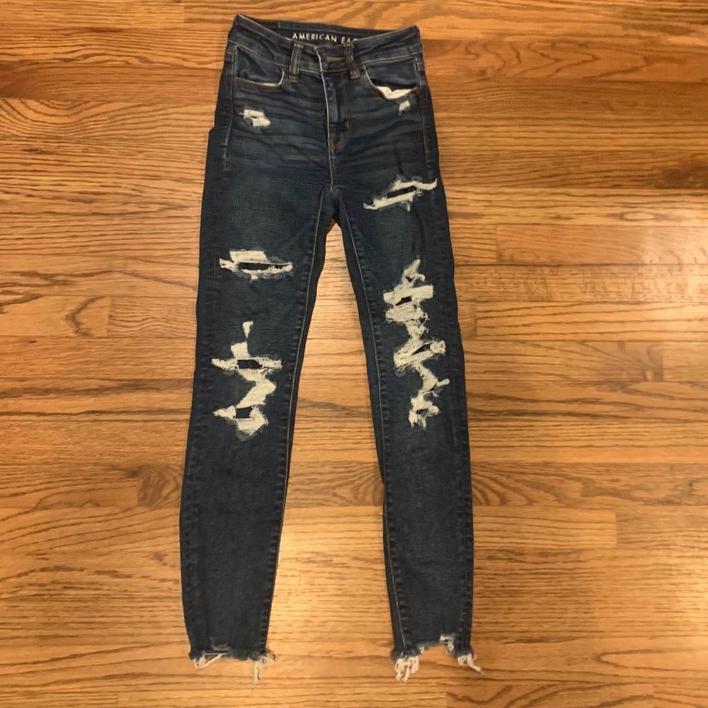 American Eagle high rise jeggings with patches  Size 00 short
